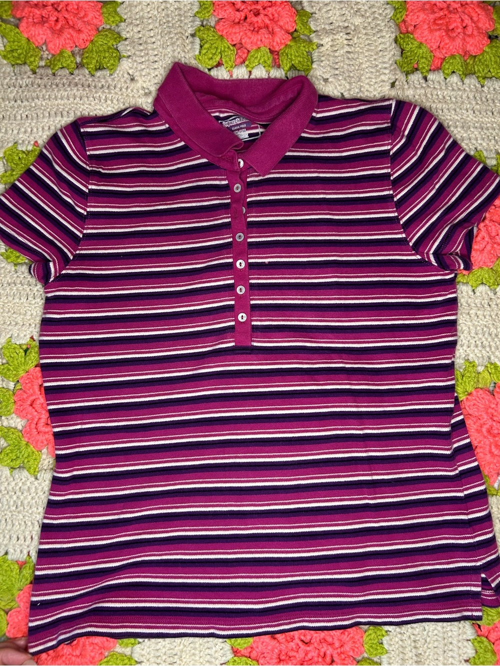 Vintage striped stretchy polo shirt